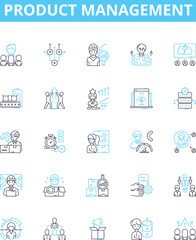 Product management vector line icons set. Product, Management, Planning, Development, Optimization, Branding, Delivery illustration outline concept symbols and signs