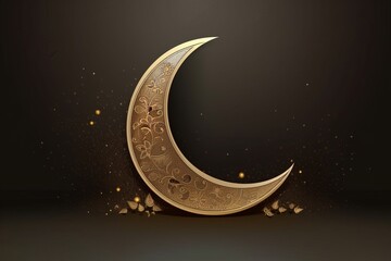 Fototapeta na wymiar Islamic greeting card design for Ramadan Kareem, with a crescent moon as the background