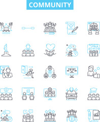 Community vector line icons set. Commune, Society, Fellowship, Congregation, Tribe, Collaboration, Coalition illustration outline concept symbols and signs