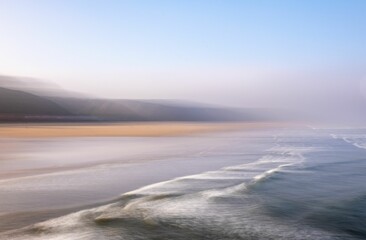 North Yorkshire seaside town of Saltburn-by-the-Sea on a misty day, long exposure effect
