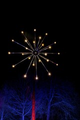 Vertical shot of an illuminated firework installation at Blenheim Christmas Lights Trail