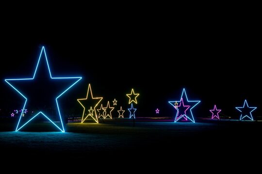 Fototapeta View of illuminated stars on the Blenheim Christmas Lights Trail