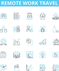 Remote work travel vector line icons set. Remote, Work, Travel, Remote-Work, Work-Travel, Telecommuting, Virtual illustration outline concept symbols and signs