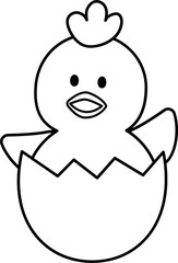 Line style coloring drawing of an Easter chick sitting in an egg