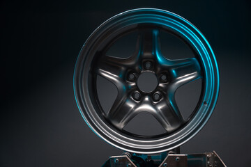 stylish sports matte gray car rims extended welded illuminated with blue light for tuning and drift competitions