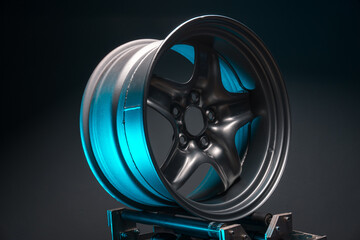 stylish sports matte gray car rims extended welded illuminated with blue light for tuning and drift...