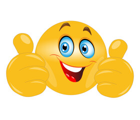 Happy emoji emoticon showing double thumbs up like.