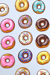 Colorful Donuts Flat Lay On A Plain Color Background created with generative ai technology