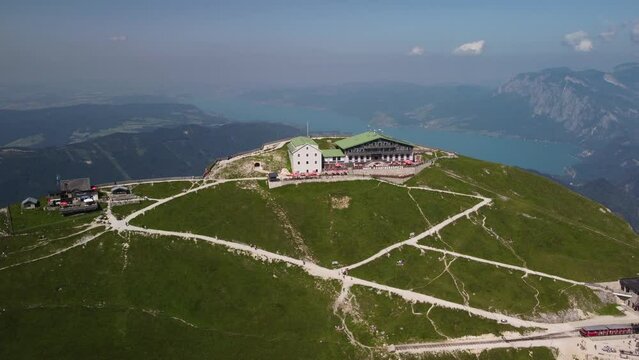 Schafberg, Austria - July 23 2021: Schafberg Peak and Surrounding Area, Aerial View