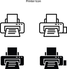 Set of 4 printer icon variations on white background, outline icons, silhouette icon.