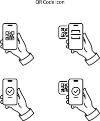Qr code line icons. Vaccination certificate, phone qr scan and qrcode document set. Verification process, code scanning and boarding pass line icons. Valid vaccination qr passport. phone on hands.