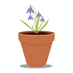 Fototapeta premium purple snowdrop in a pot on a transparent background. vector illustration