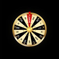 Luxury fortune wheel spin mashine. Cut frame, isolated on black background.