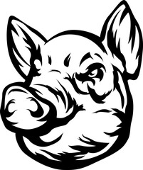 Pig head mascot. Angry swine logo. Hog illustration.