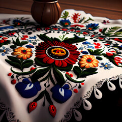 folk decoration on the tablecloth