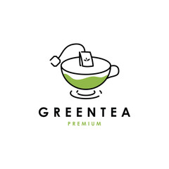 Herbal Green Tea Logo Template. Green Tea In A Cup Vector Illustration.