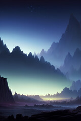 Breathtaking Beautiful Alien Fantasy Landscape Of An Unknown Planet At Night, created with generative ai technology