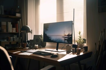 Home office computer desk setup