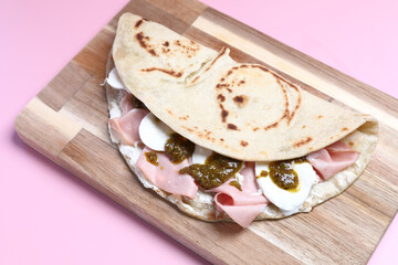 Italian cuisine , Piadina with Italian ham and cheese