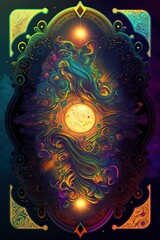 Psychedelic mystical card visual, abstract, mystic, colorful