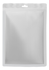 White Blank Foil Food Doy Pack Stand Up Pouch Bag Packaging With Zipper. PNG transparency.	
