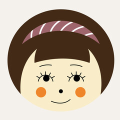 Feminine look, abstract personage, mascot design, funny face, cute icon.
