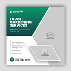 Lawn or gardening service social media post banner square flyer design and web banner template