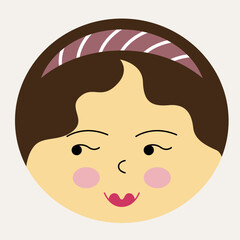 Feminine look, abstract personage, mascot design, funny face, cute icon.