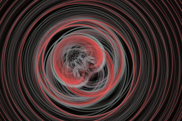Red gray swirling pattern of crooked waves on a black background. Abstract fractal 3D rendering