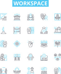 Workspace vector line icons set. Office, Room, Desk, Table, Area, Bench, Cubicle illustration outline concept symbols and signs
