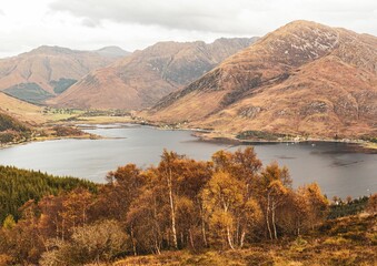 Five Sisters viewpoint on the Kintail Mountain during autumn season in the Scottish Highlands