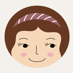 Feminine look, abstract personage, mascot design, funny face, cute icon.