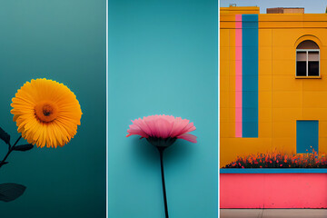 Spring Colors: Bold Minimalism with Flowers on Colorful Wall