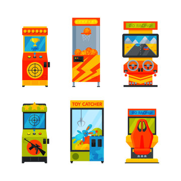 Colorful Game Machine Arcade for Gambling Vector Set