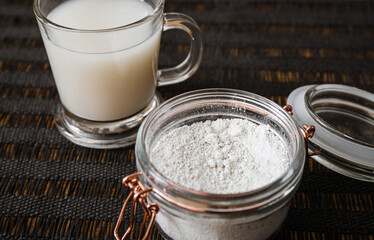 Diatomaceous earth also known as diatomite mixed in glass of water, good for human body detox...