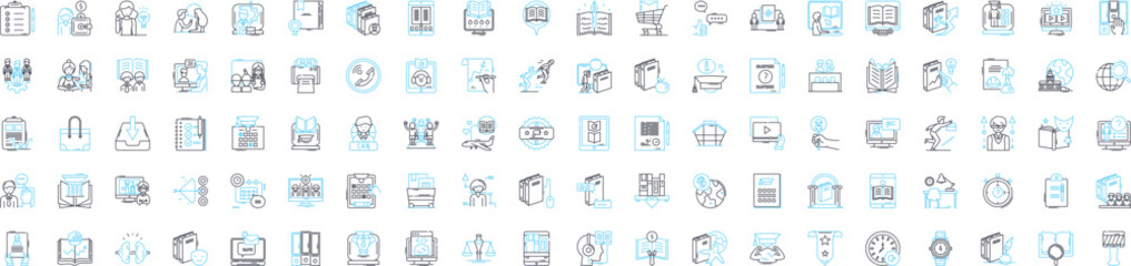 Research concept vector line icons set. Analysis, Survey, Experiment, Modeling, Sampling, Theory, Hypothesis illustration outline concept symbols and signs