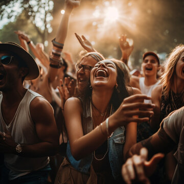 Generative ai cheering woman dancing enjoying performance concert