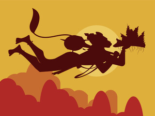 Lord Hanuman flying with carrying a large hill.vector illustration.