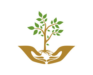Hand care with planting tree illustration logo