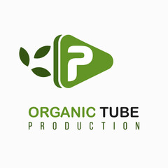 Letter P with Green Play Icon, Video, Media Play for Organic, Nature, Agriculture Media Information Channel Business Logo Idea Template