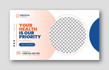 Medical healthcare youtube thumbnail cover and social media web banner design template in vector format creative shapes and layout