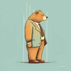 Bear market, a bear wearing a suit with stock market graph illustration in the background, bear or bull market, crypto, NFT