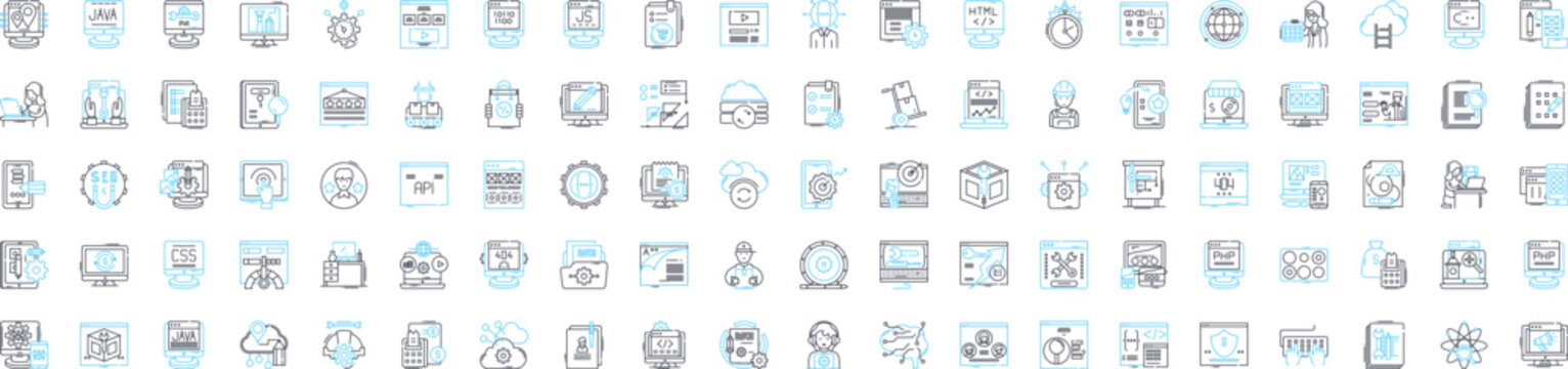 Programming vector line icons set. Programming, coding, scripting, coding language, algorithm, debugging, software illustration outline concept symbols and signs