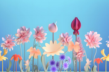 Spring composition with blooming flowers, Generative AI