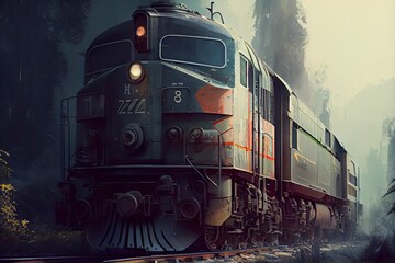 Plakat illustration train, steam engine,old,
