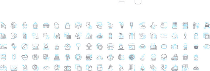 Bakery cook vector line icons set. Baker, Cook, Bread, Cake, Pastry, Dough, Flour illustration outline concept symbols and signs