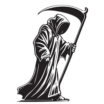 recommend clip art: Death in a cloak with a hand drawn scythe sketch Vector illustration Halloween