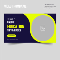 Youtube video thumbnail banner template design, education tips and hacks video cover banner design, vector eps file