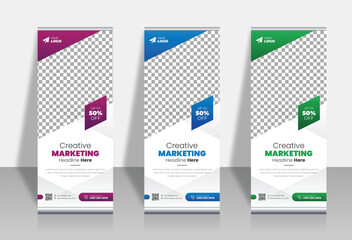 Creative business agency roll up banner design or pull up banner template