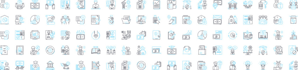 Personal finance plan vector line icons set. Budgeting, Saving, Investment, Credit, Debt, Insurance, Taxation illustration outline concept symbols and signs